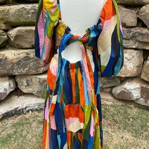 Karlie NWT Mosaic Puffle Smock Maxi Dress size Medium Retails 150 Adorable Back
